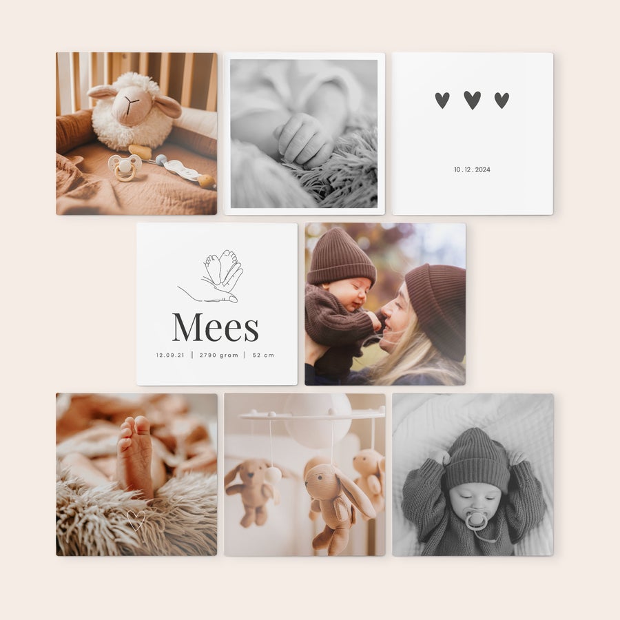 Personalised wall art panels Wooden wall art panels printed with personalized baby photos and birth details to decorate your wall