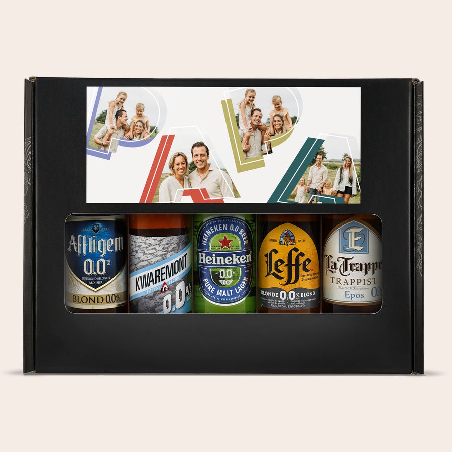 Coffret à bière personnalisé Coffret cadeau de bière personnalisé sans alcool avec photo imprimée et cinq bières belges