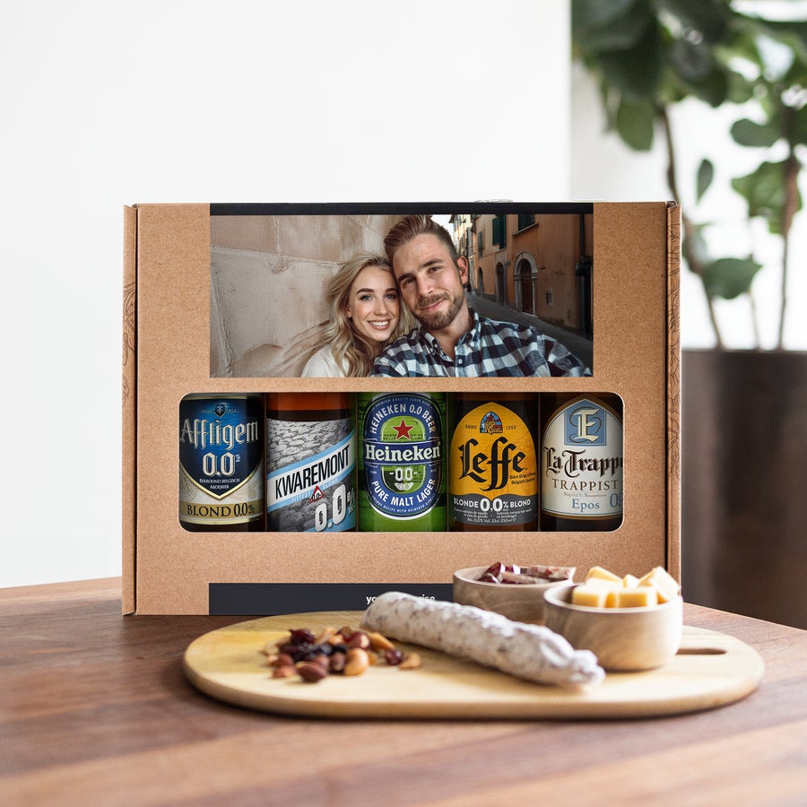Set cadou bere Cutie cadou personalizată de bere fără alcool cu cinci beri și fotografie imprimată