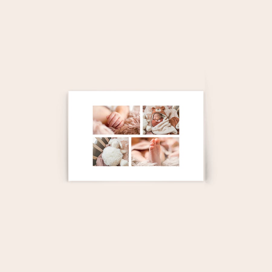 Foto em acrílico Foto em acrílico personalizada com 4 fotos de bebê, para imortalizar um momento memorável