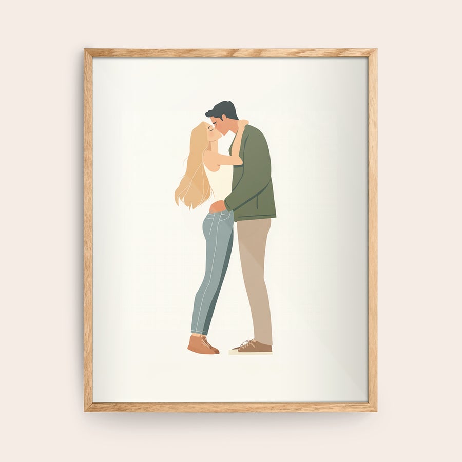 Personlig plakat i ramme Personlig plakat med et kysende par i træramme, et smukt fotoøjeblik til at hænge på din væg.