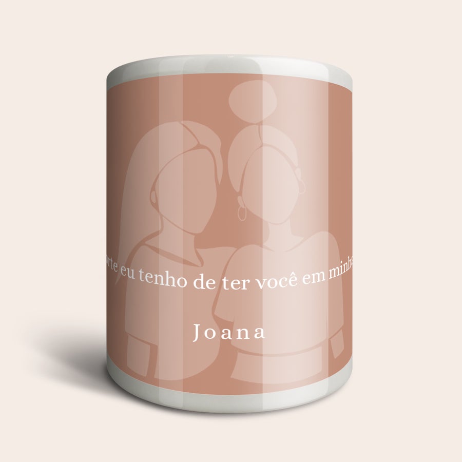 Cofre personalizado Cofre personalizado de cerâmica rosa com ilustração de duas mulheres e o nome Joana