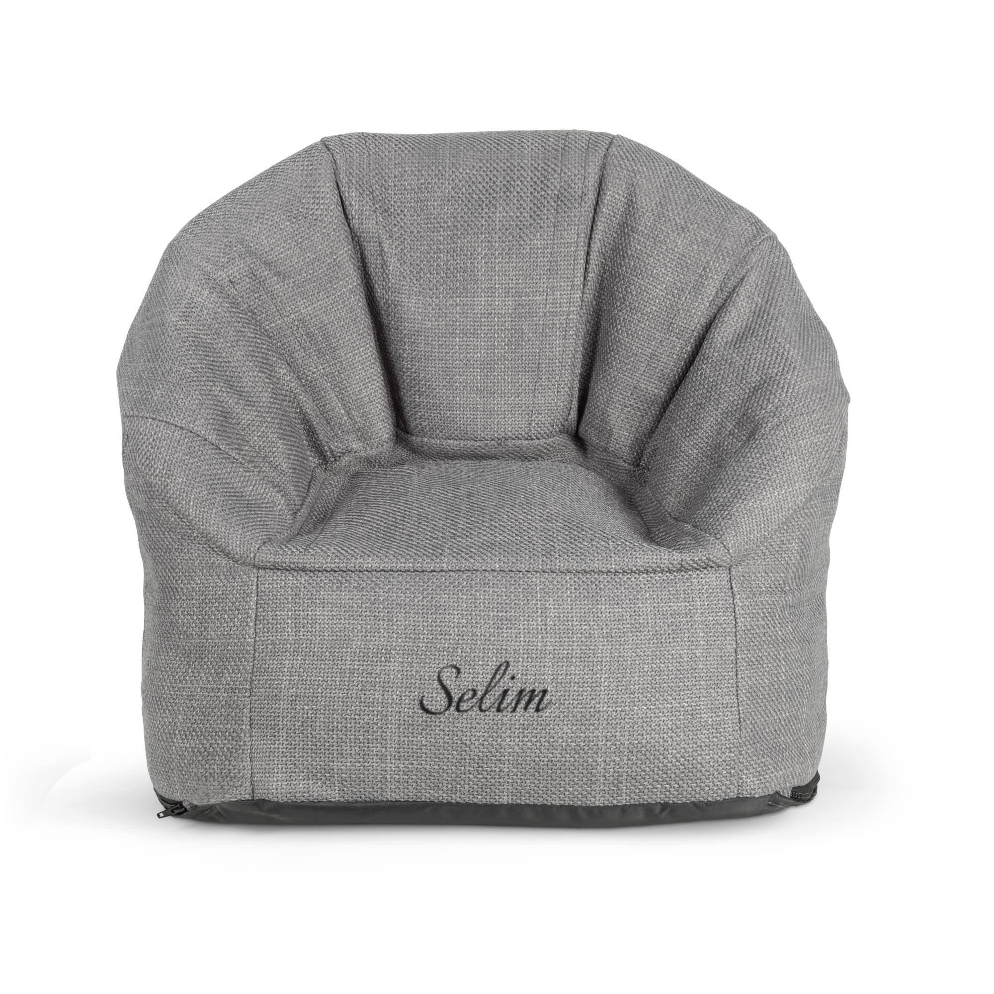 Chaise enfant grise avec nom Selim brodé, un cadeau tendance pour quel enfant.