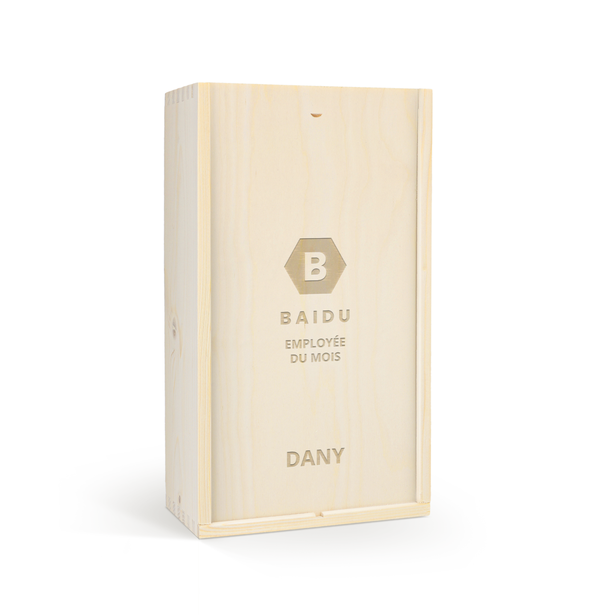 Coffret whisky en bois gravé personnalisé "Baidu employée du mois Dany"