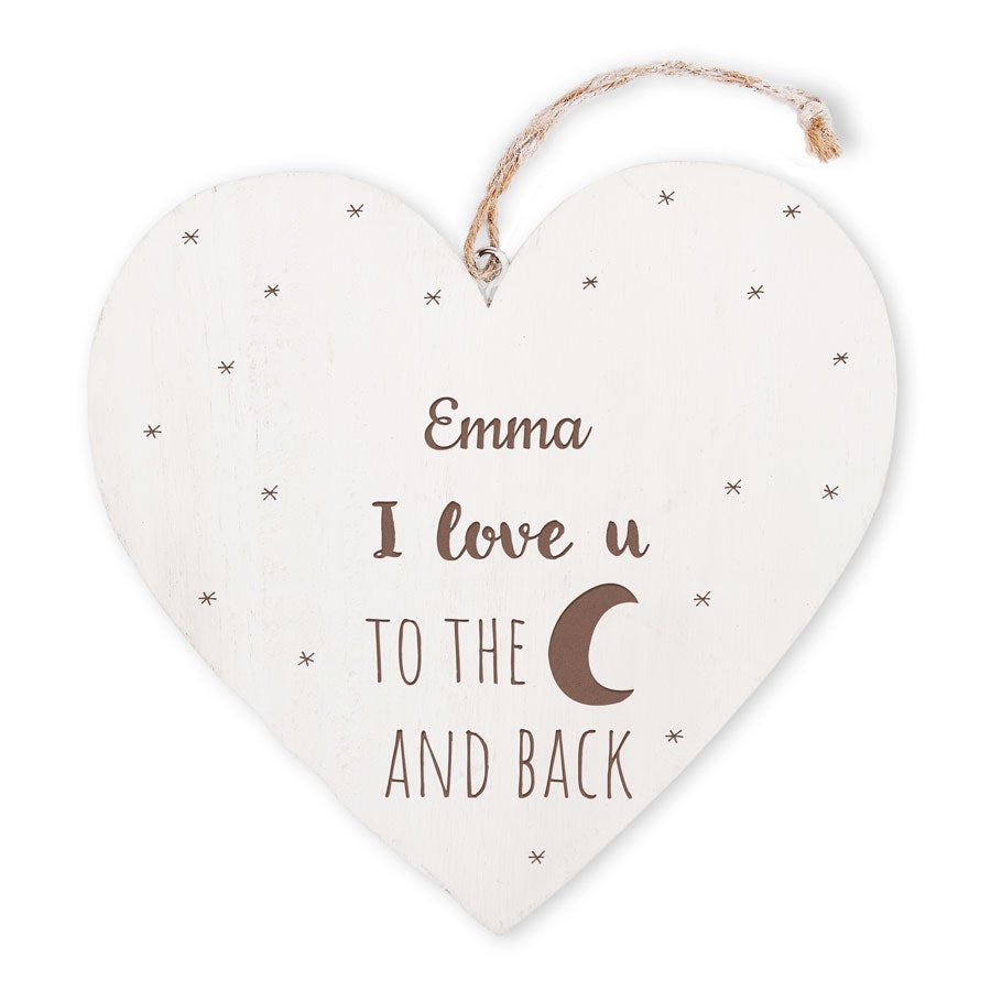 Personalised Wooden Wedding Heart Names and date cut into a love heart Valentines Day