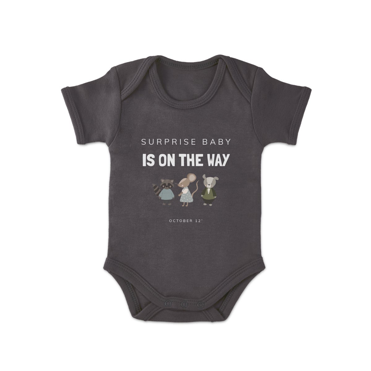 Baby bodyer med tryk - Kortærmet - Antracitgrå - 62/68