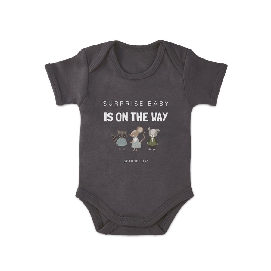 Baby bodyer med tryk - Kortærmet - Antracitgrå - 62/68