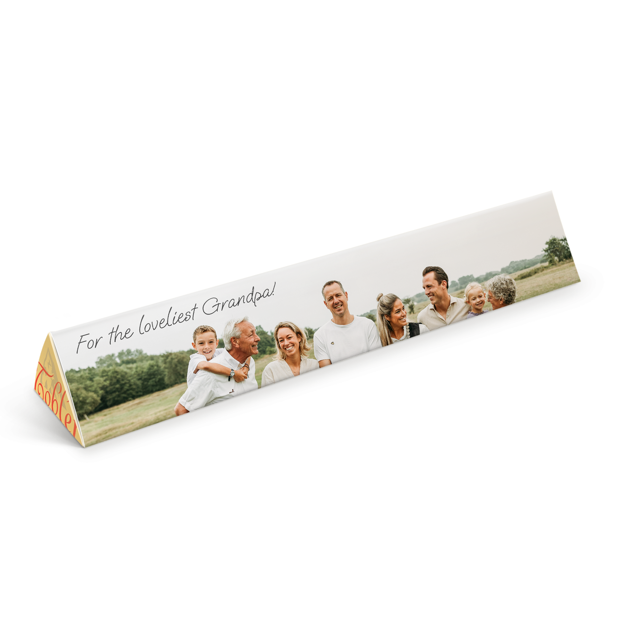 Bară personalizată XXL Toblerone cu fotografie de familie și mesaj imprimat For the loveliest Grandpa!