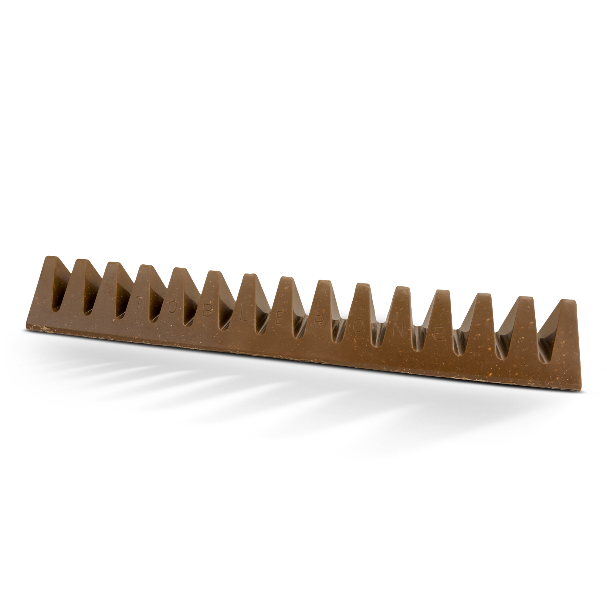 Barra Navideña de Toblerone personalizada sin envoltorio, con el nombre "Toblerone" grabado en cada sección.