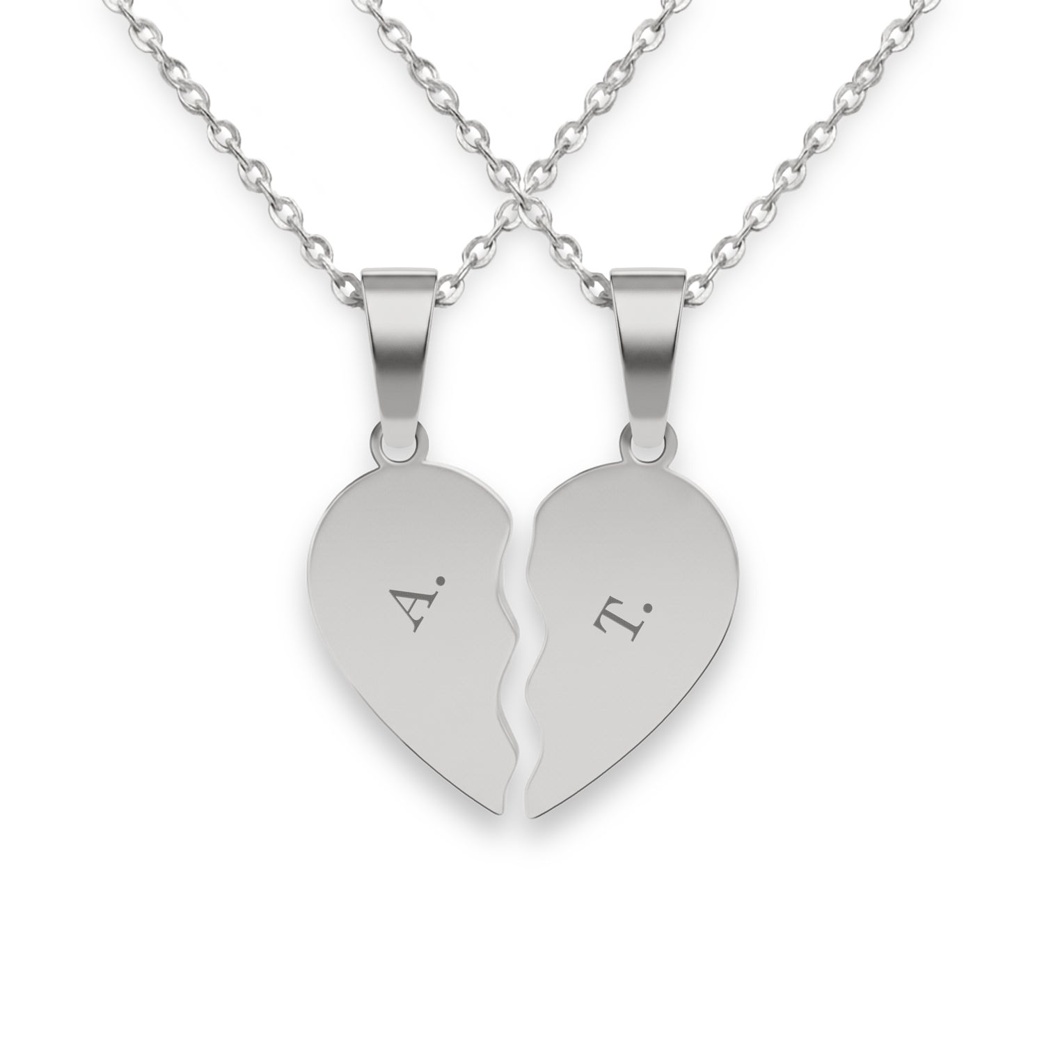 Graveret Knust Hjerte Halskæde - Sølv