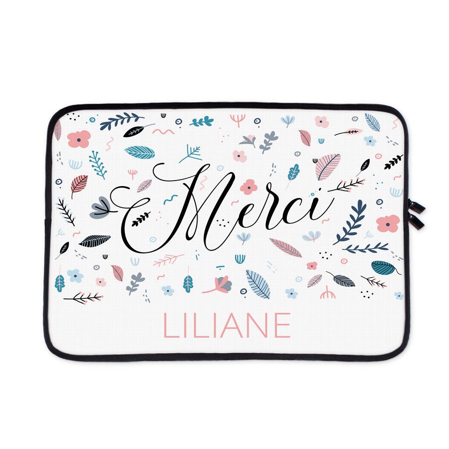 Housse ordinateur PC Mac personnalisée avec photo à motif floral Merci Liliane