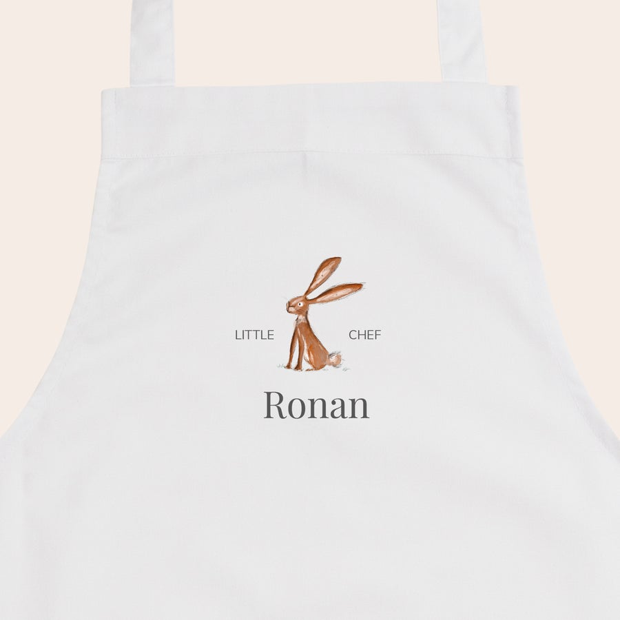 Tablier cuisine enfant personnalisé Tablier pour enfant blanc, personnalisé avec un dessin de lapin et le texte Little Chef Ronan