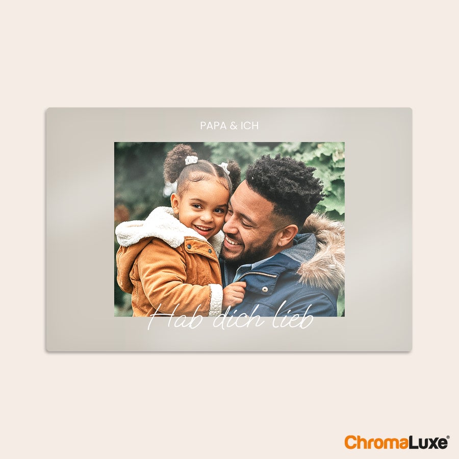 Instagram Collage auf Aluminium Instagram Wanddekoration als Aluminiumfoto, bedruckt mit einem Vater-Tochter-Foto und dem Text "PAPA & ICH" und "Hab dich lieb"