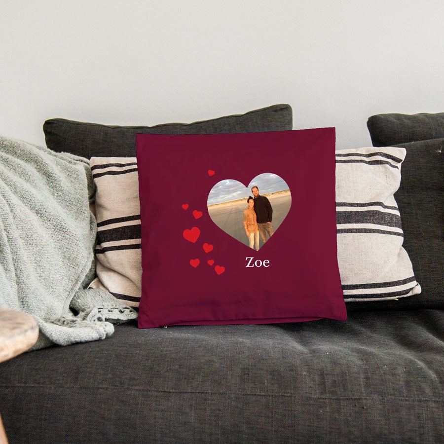 Personalizowana romantyczna poduszka ze zdjęciem- mała - bordowa