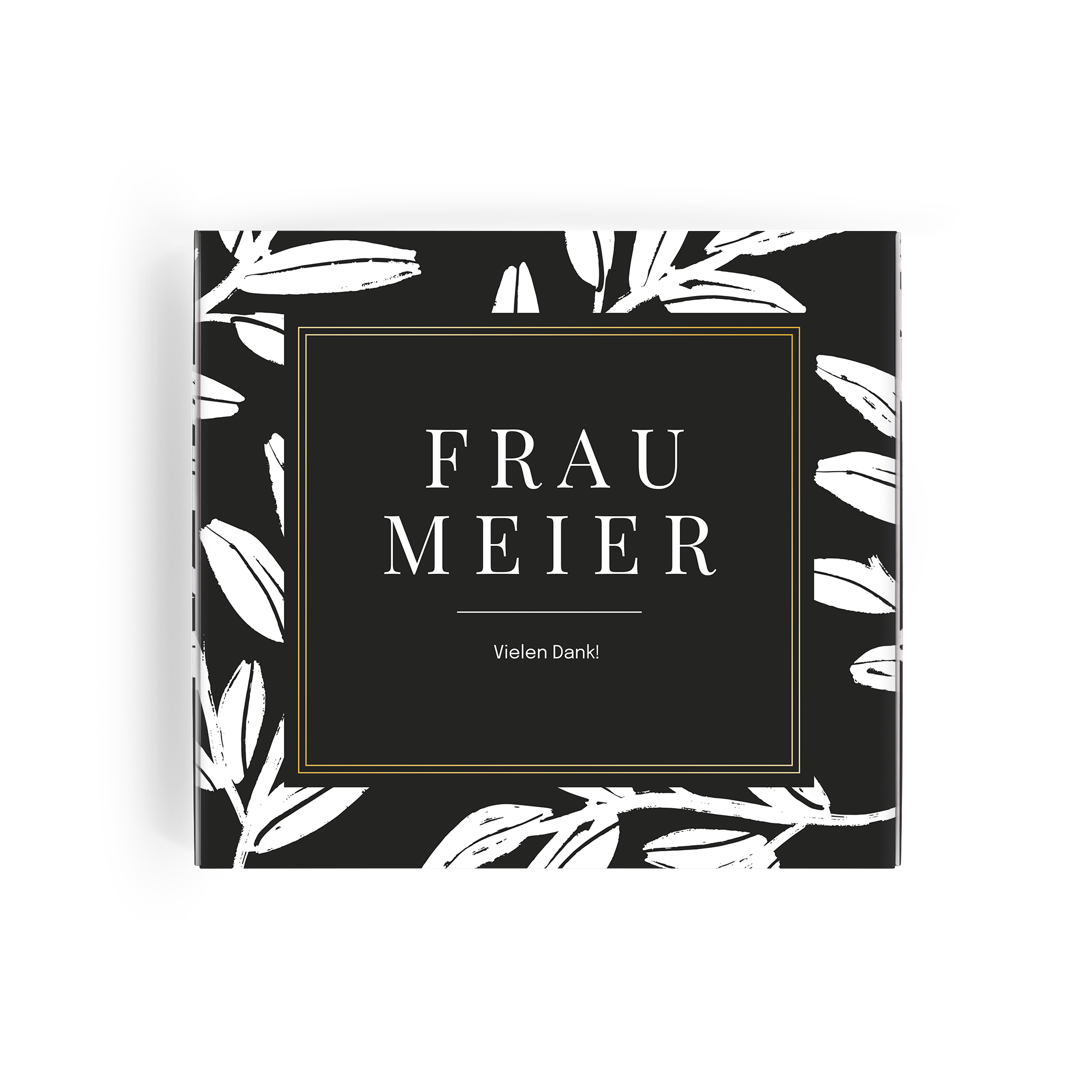 Personalisierte Milka-Geschenkbox für Lehrer, bedruckt mit dem Namen "Frau Meier" und der Nachricht "Vielen Dank!"