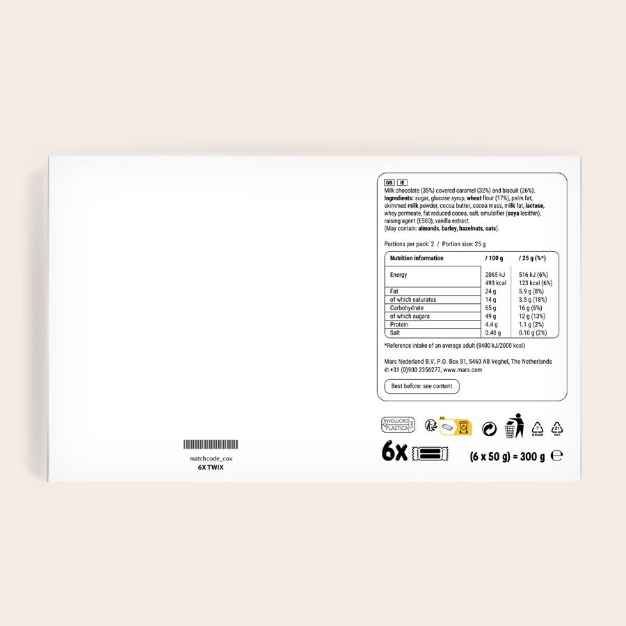 Barra de chocolate Twix gigante con nombre y foto impresada Caja de regalo Twix personalizada, con diseño blanco y texto, ideal para añadir tu propia foto y nombre.