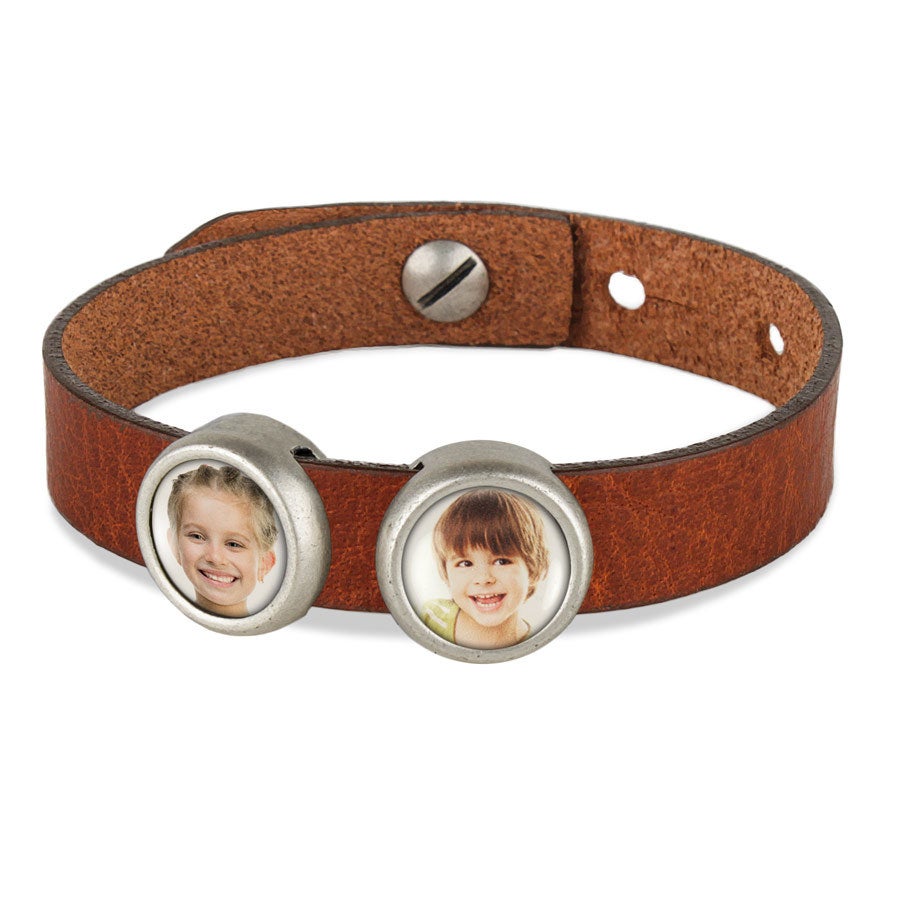Slider armband met foto - Bruin - 2 foto's Slider armband met foto - Bruin - 2 foto's