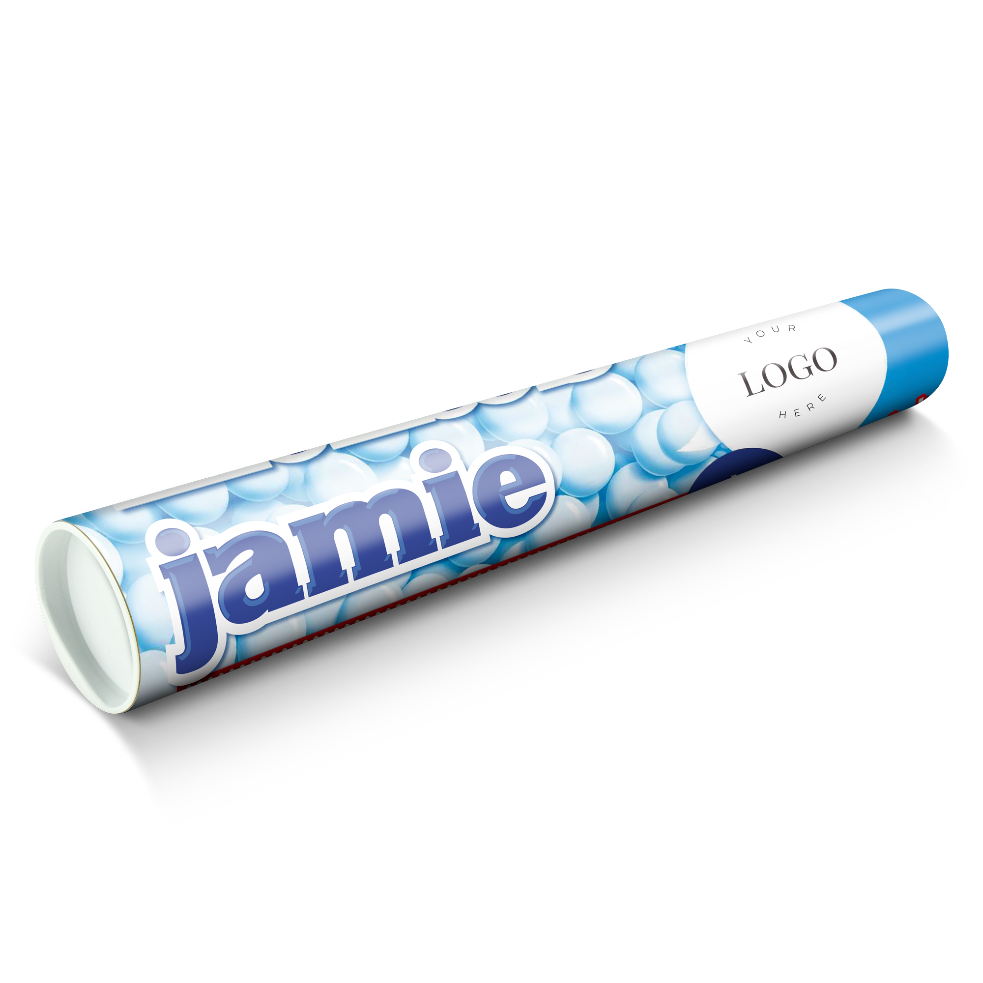 Large personalized XXL Mentos roll with the name Jamie printed on it