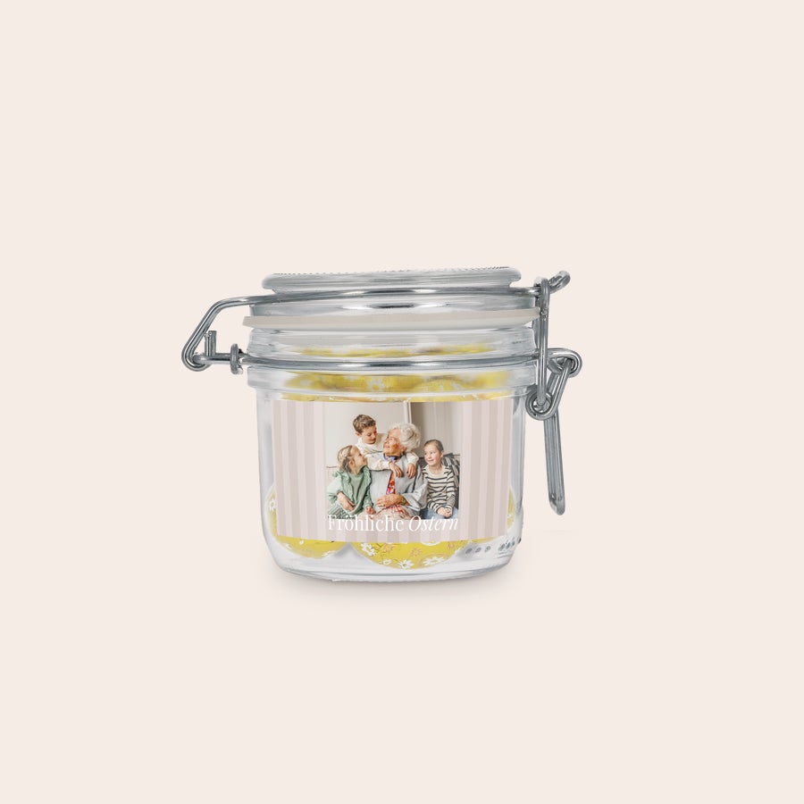 Personalisiertes Bonbonglas – 200 ml – Schokoladeneier Personalisiertes Bonbonglas – 200 ml – Schokoladeneier