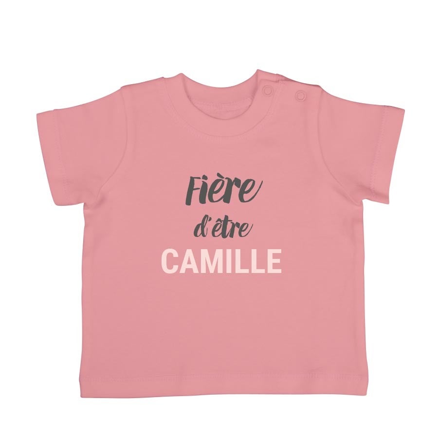 T-shirt bébé personnalisé - Manches courtes - Rose pâle - 62/68