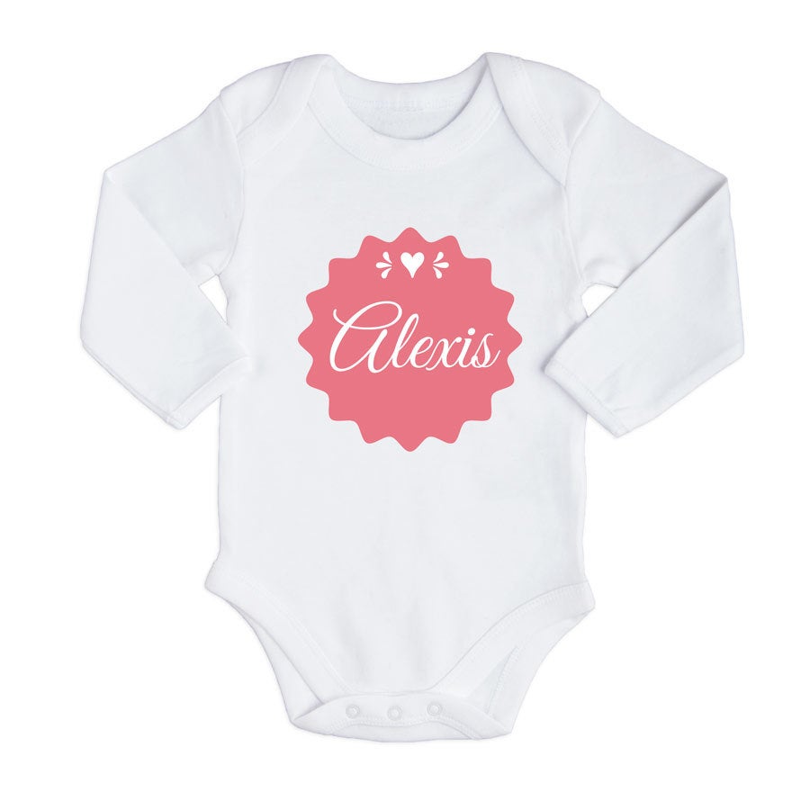 Personalised baby romper - Long sleeves - White - 74/80