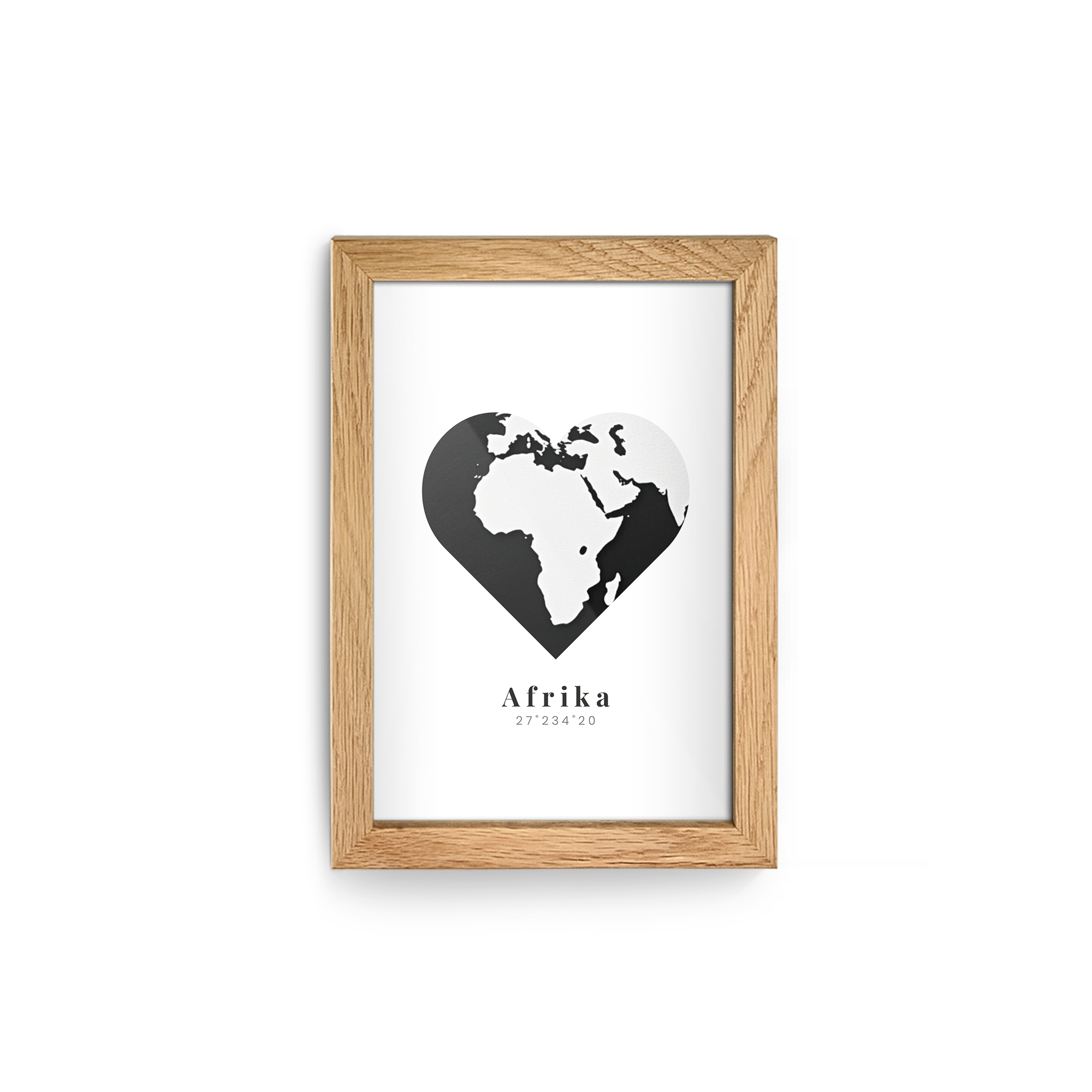 Personalizovaný obraz se srdíčkem s mapou světa Afrika a textem v dřevěném rámu