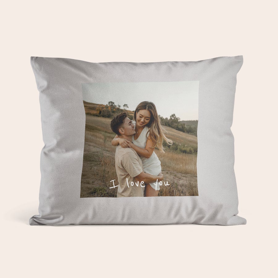 Perne și cutii de perne personalizate Pernă personalizată foarte moale, imprimată cu o fotografie de cuplu și textul I love you