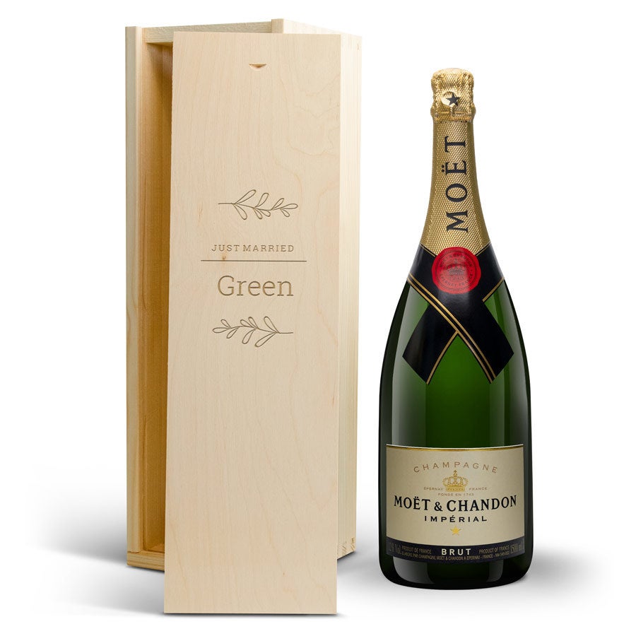 Champagne i indgraveret kasse - Moët & Chandon (1500 ml)