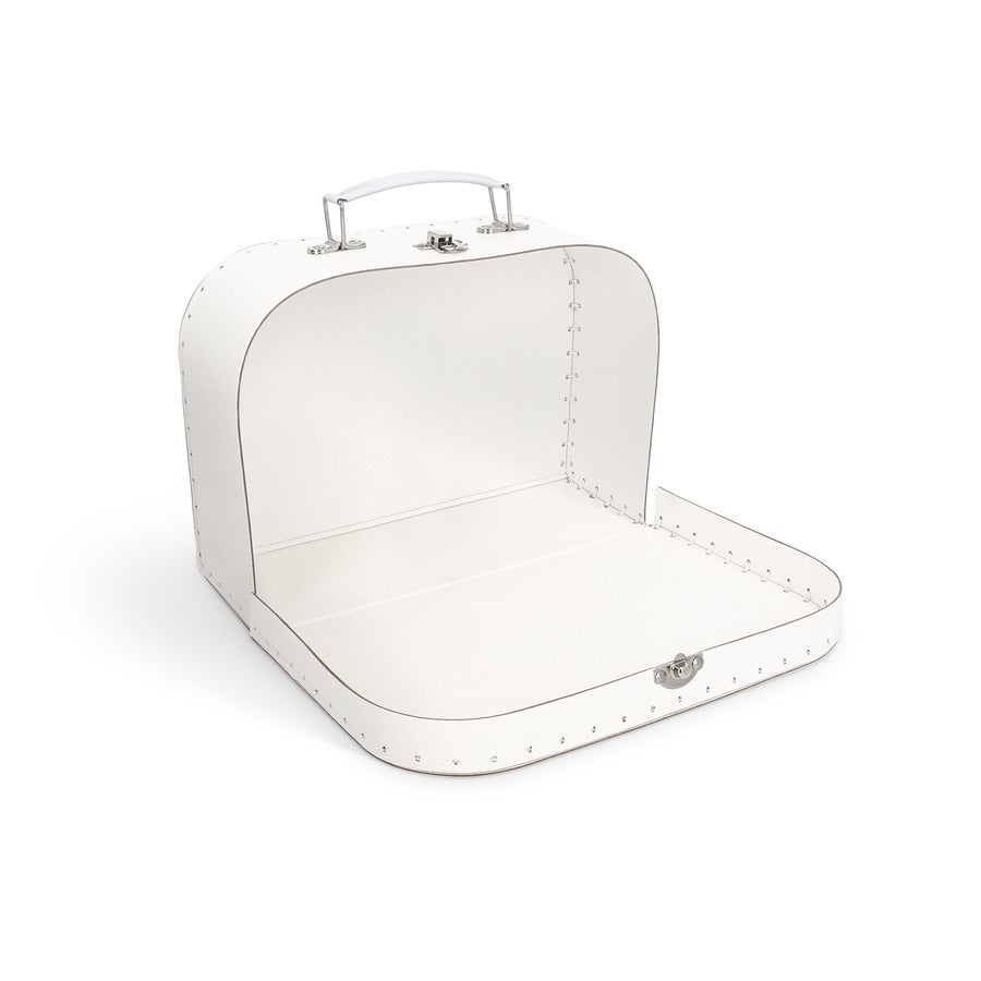 Maleta infantil personalizada Maleta de juguetes blanca abierta, personalizable con el nombre o texto impreso, Un compañero de viaje exclusivamente suyo.