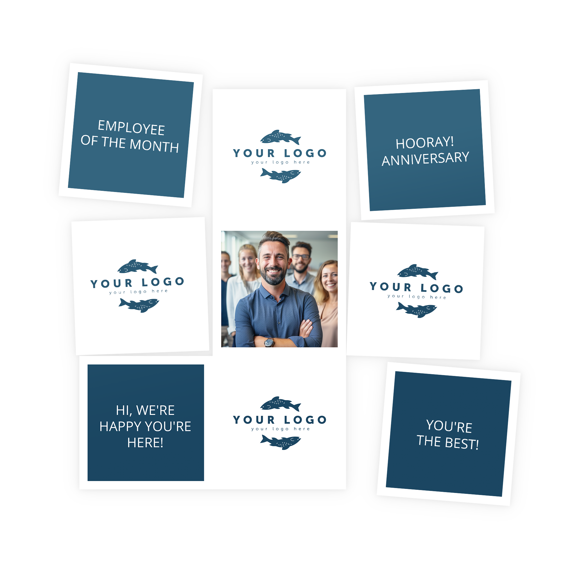 Sæt med personlige foto magneter med dit eget design, logoer og tekst som Employee of the month