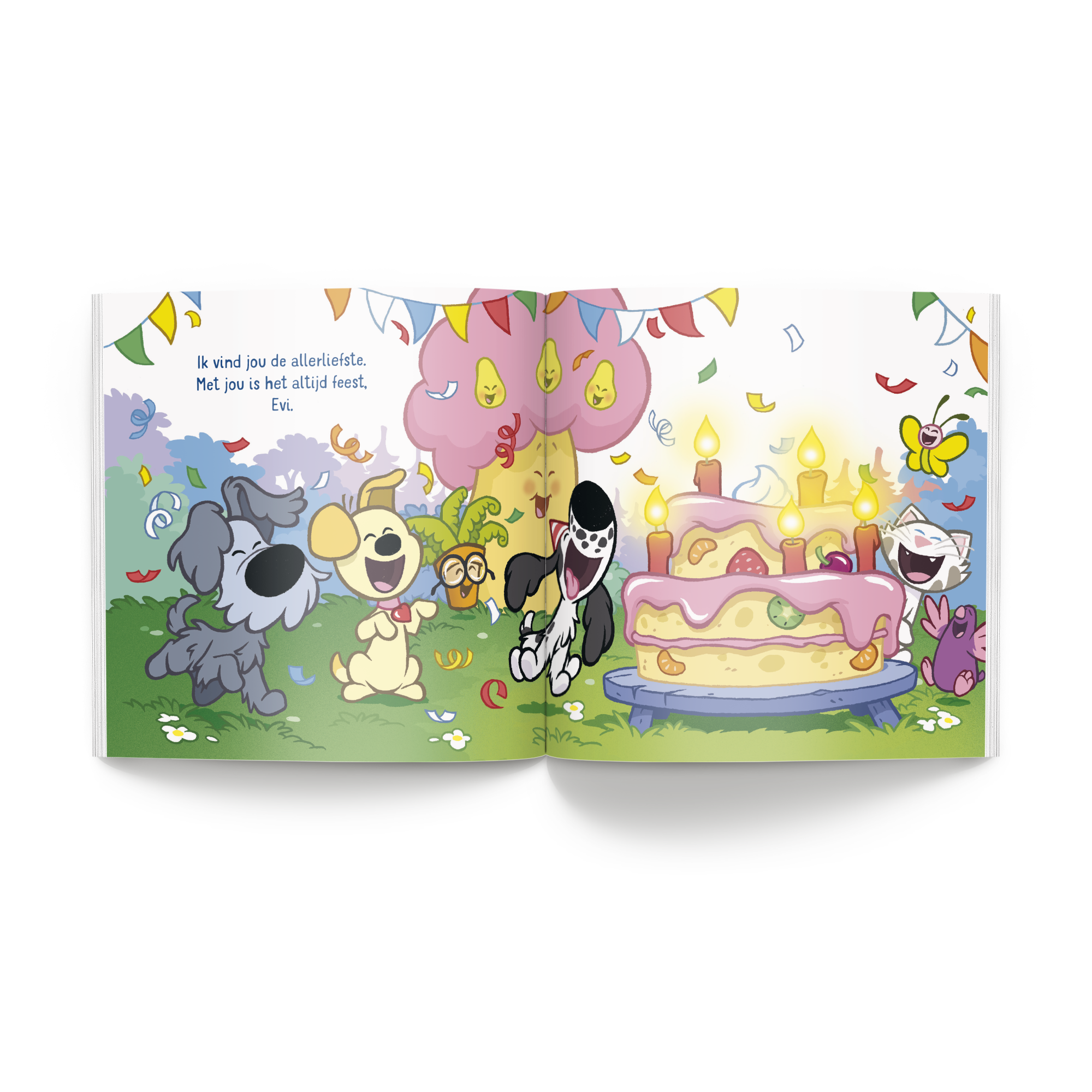 Open Boek met naam en foto - Woezel & Pip - Jij bent de allerliefste (Softcover) met gepersonaliseerde tekst voor Evi en vrolijke illustraties