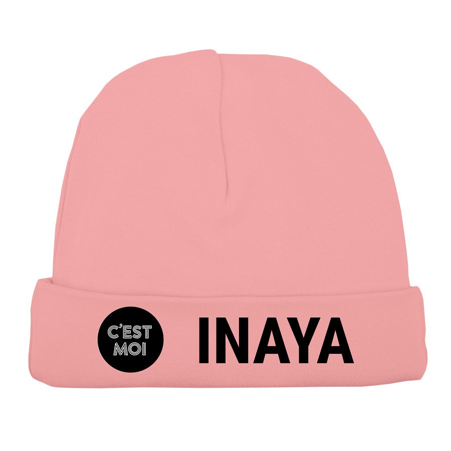 Bonnet naissance personnalisé - Rose