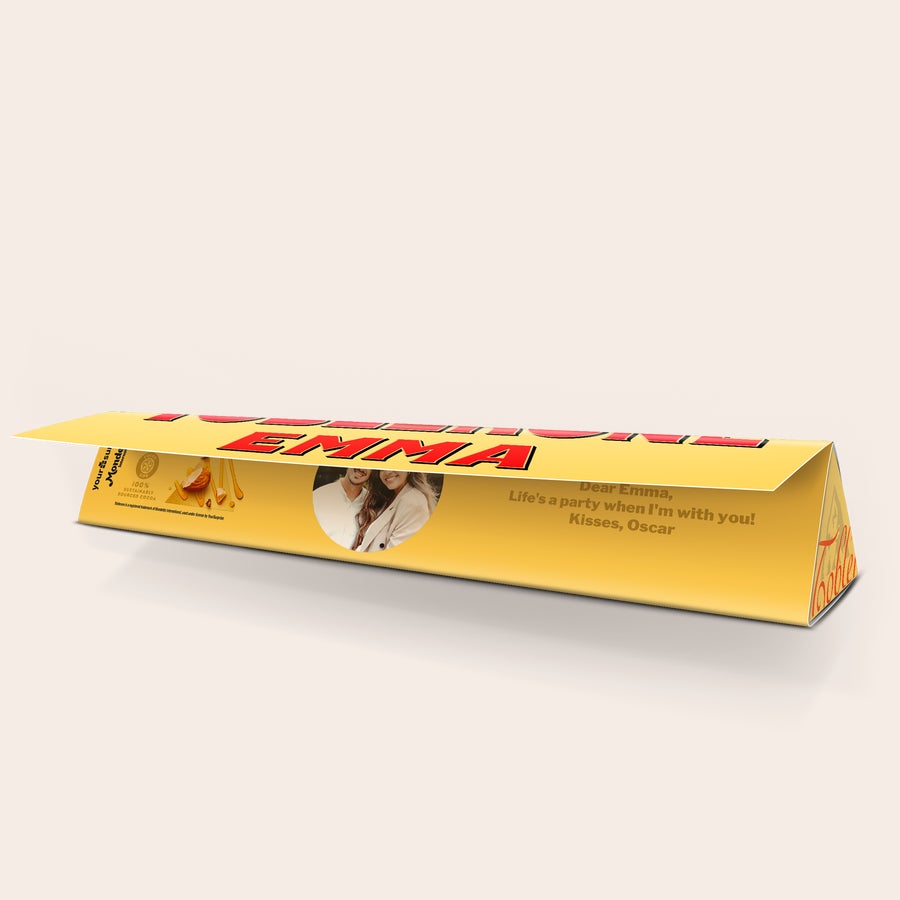 Personalizovaná Toblerone Tento personalizovaný pruh XXL Toblerone se jménem Emma, fotografií a vzkazem