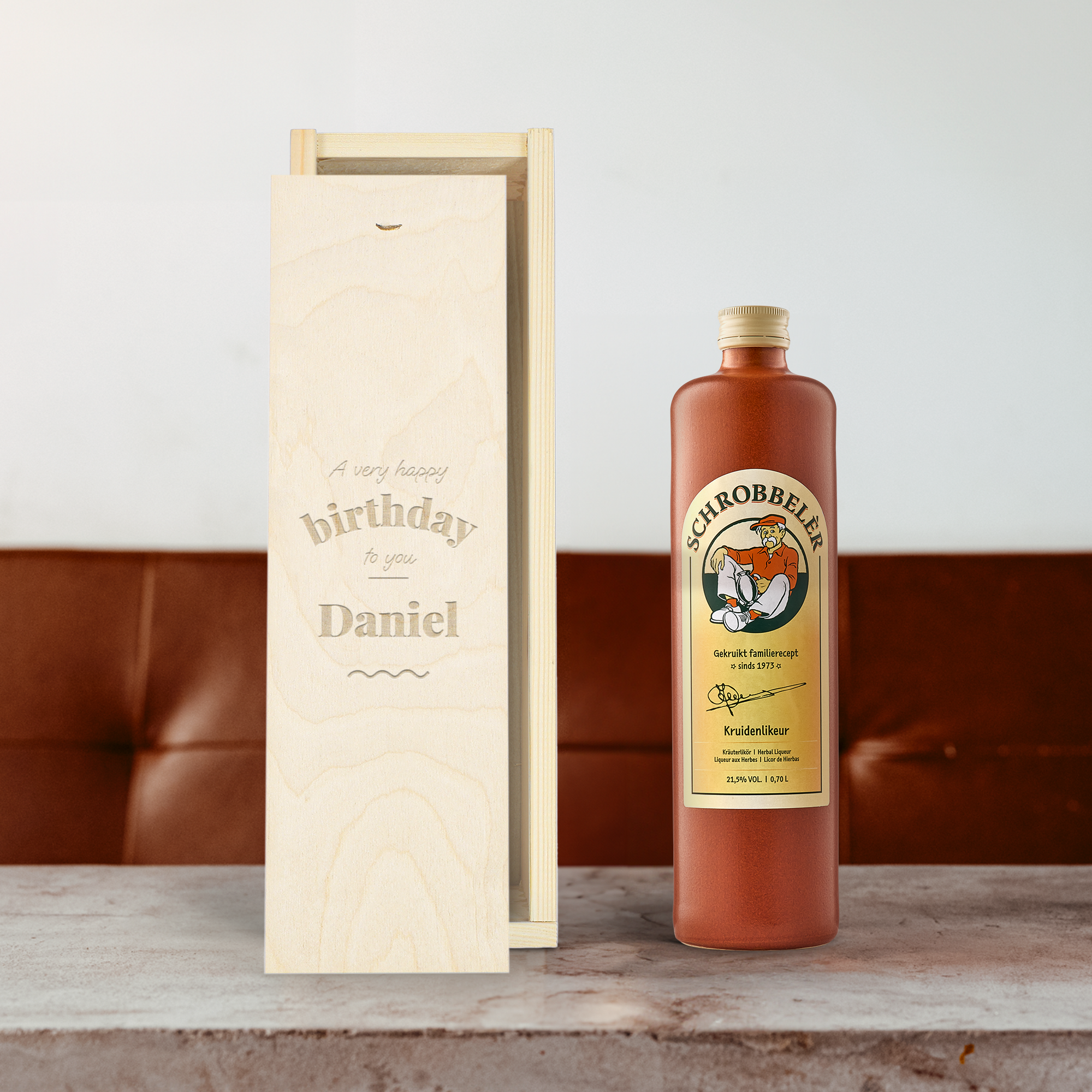 Personalised Schrobbelèr Liqueur Gift - Wooden Case