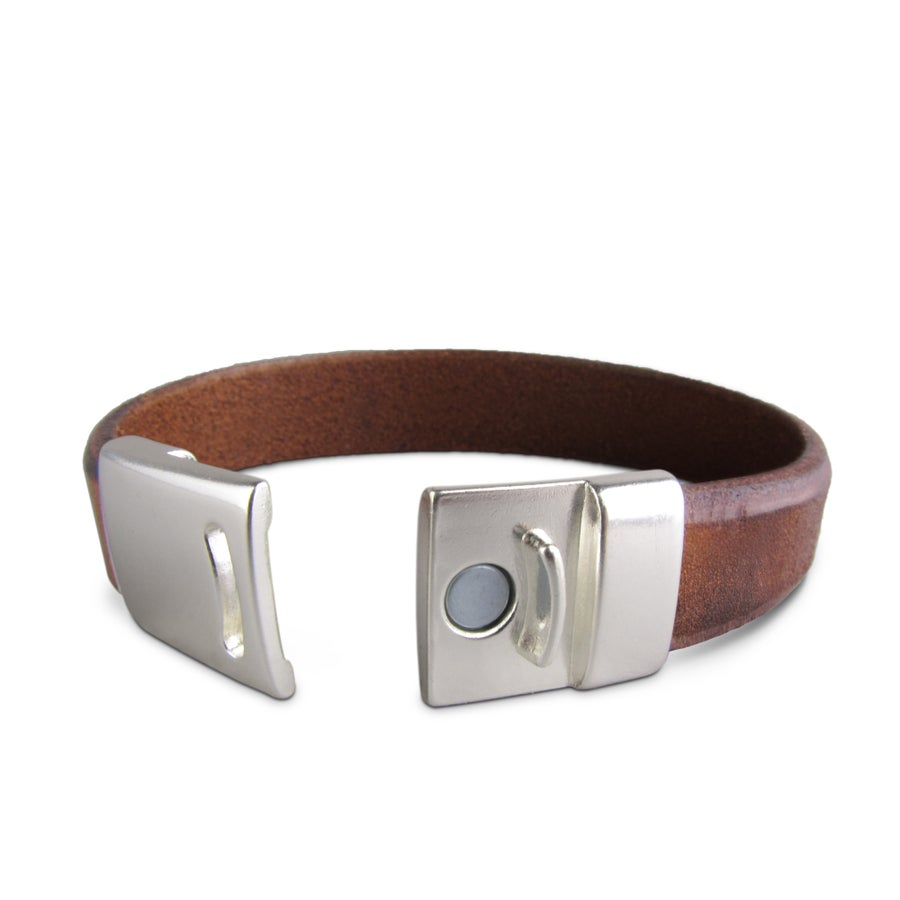 Luxe heren armband leer graveren - Bruin - 21 cm