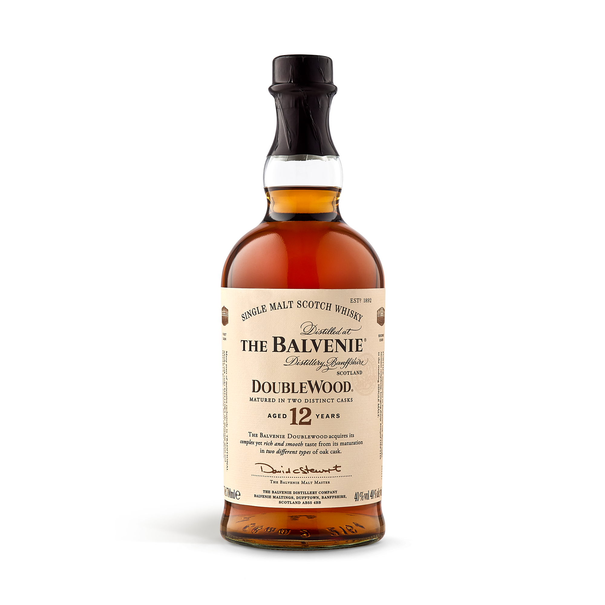 Flaska The Balvenie 12-årig DoubleWood single malt whisky, en uppskattad present att överraska nära och kära med.