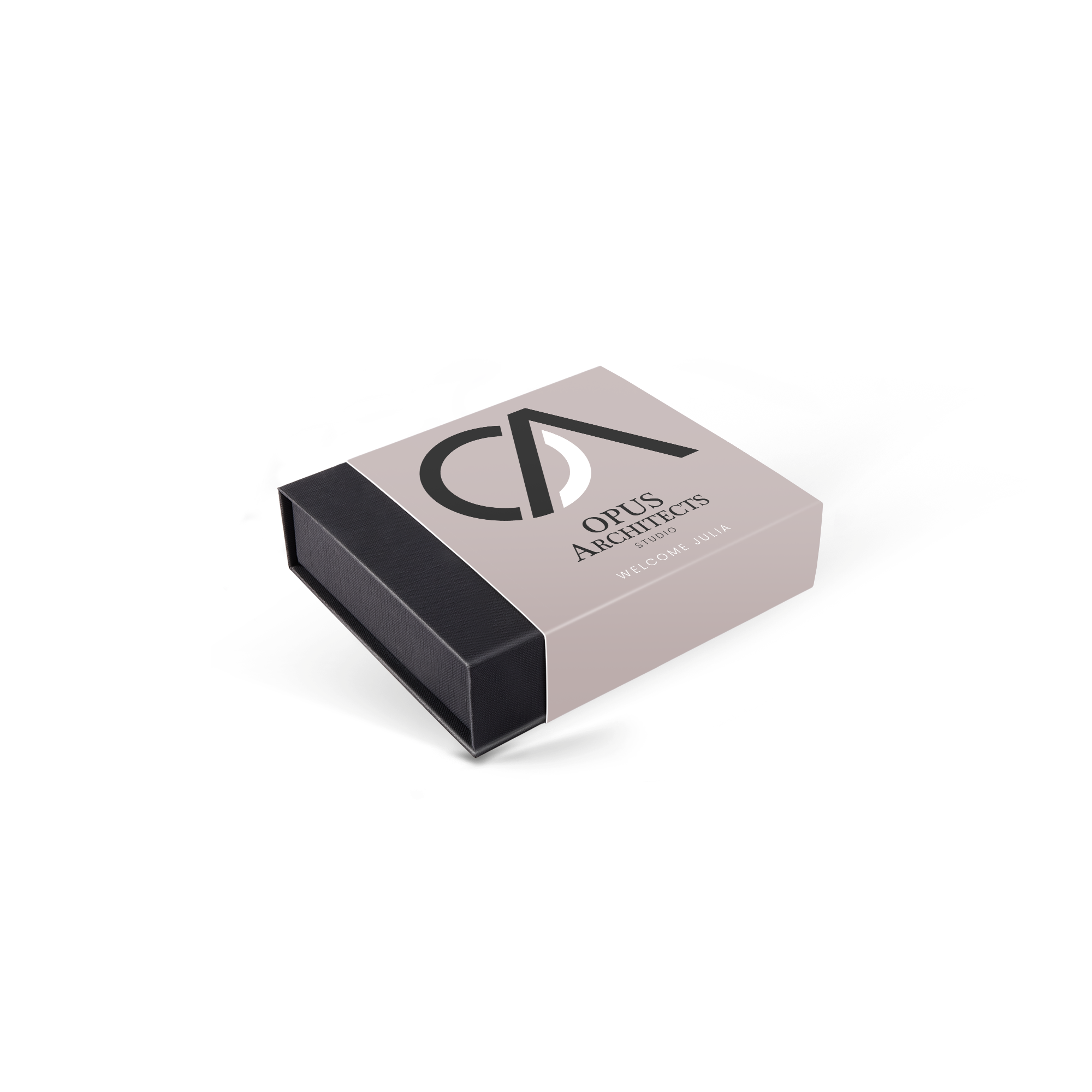 Personalizovaná krabička s čokoládou s potiskem loga "CA Opus Architects Studio Welcome Julia"