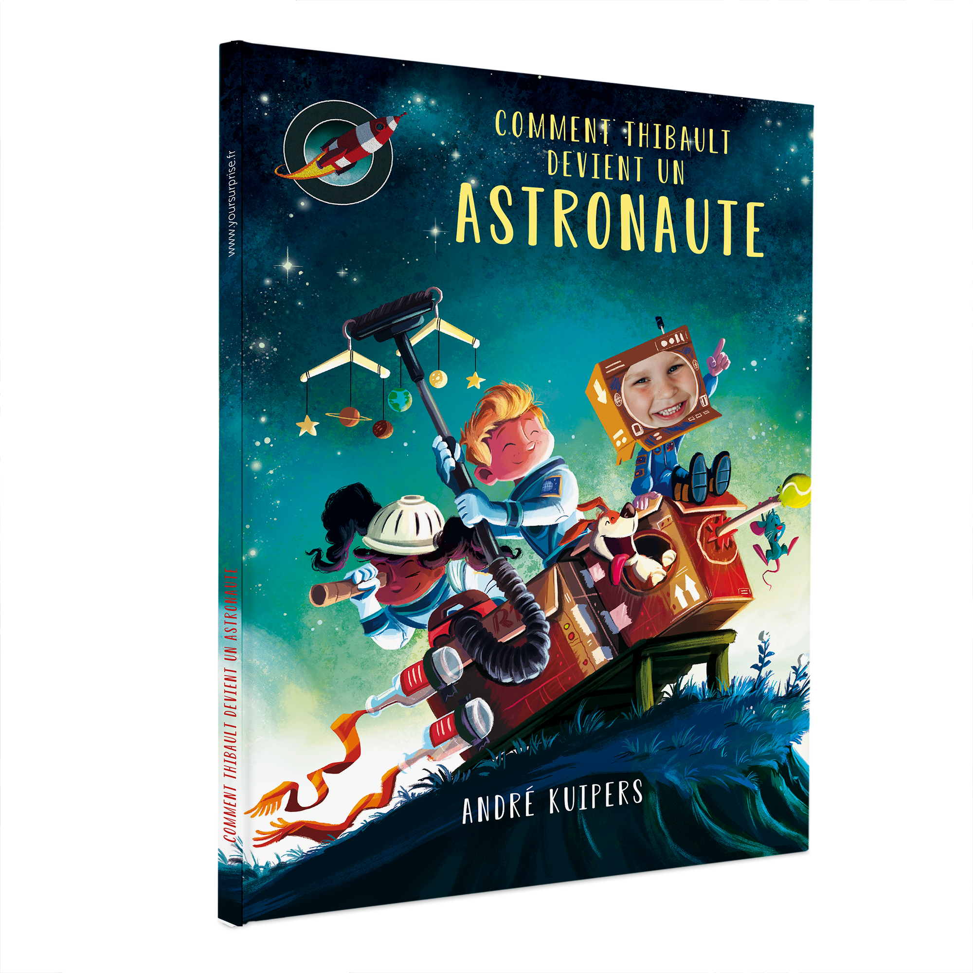 Livre personnalisé Comment devenir astronaute Couverture souple avec un enfant souriant imprimé sur la couverture