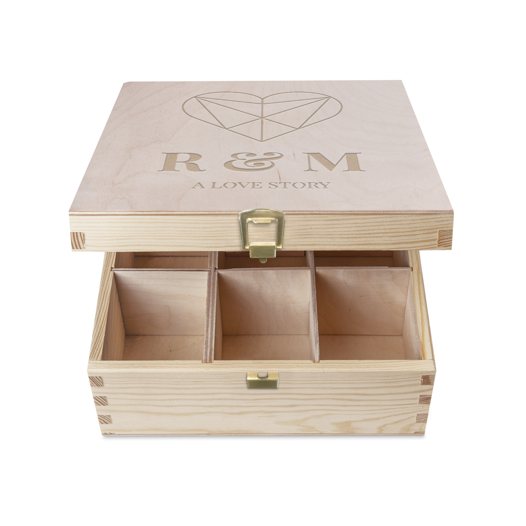 Boîte à souvenirs gravée en bois avec initiales R & M et cœur, pour vos souvenirs spéciaux