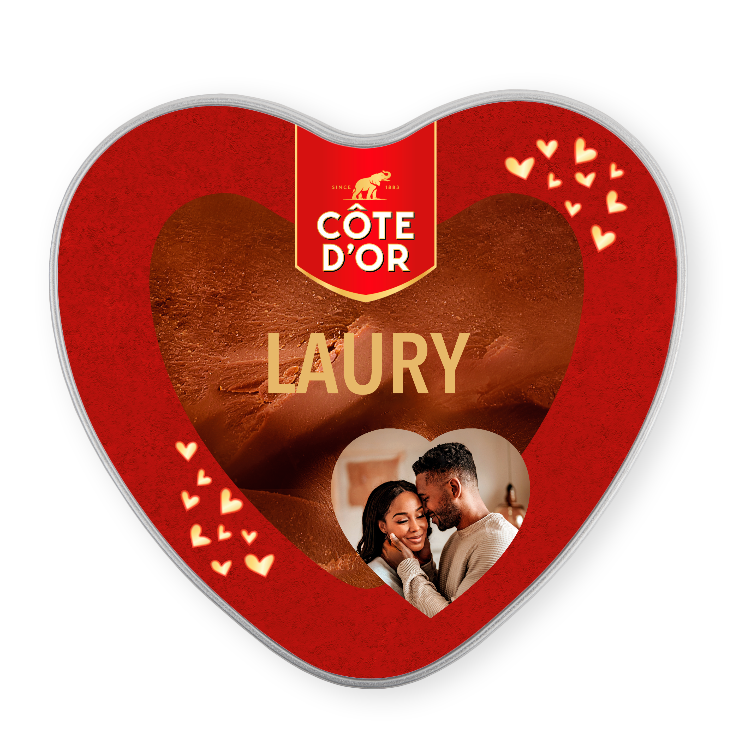 Boîte cadeau personnalisée - Coeur - Mini Bouchée rouge avec photo et prénom LAURY imprimés