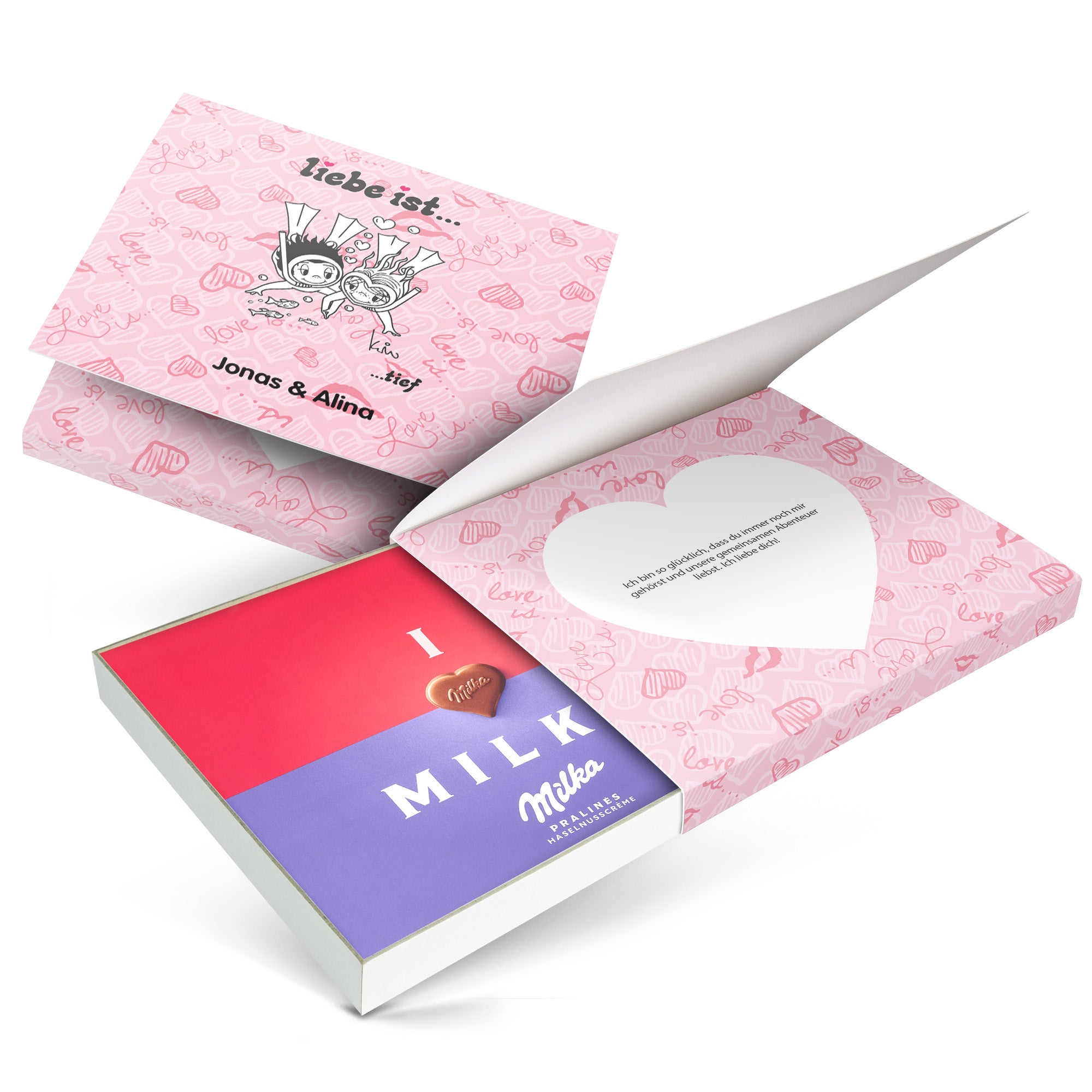 Individuellleckereien - Milka Pralinen personalisieren Liebe ist... 110 Gramm - Onlineshop YourSurprise