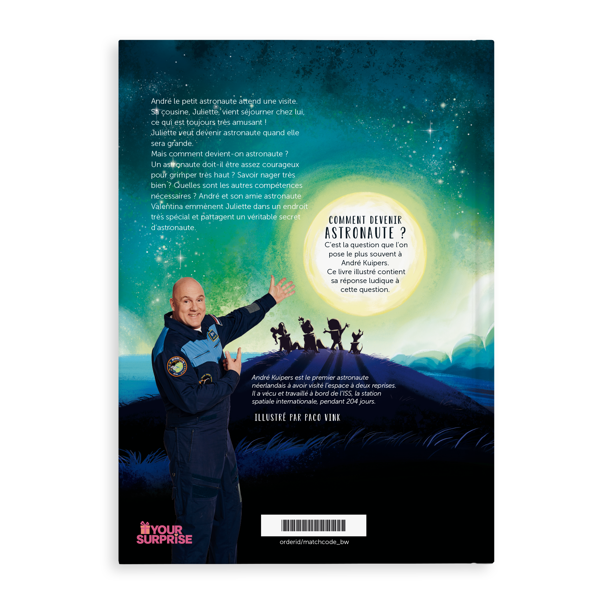 Livre personnalisé - Comment devenir astronaute ? - Couverture souple, montrant un astronaute et une scène spatiale, pour un cadeau unique.