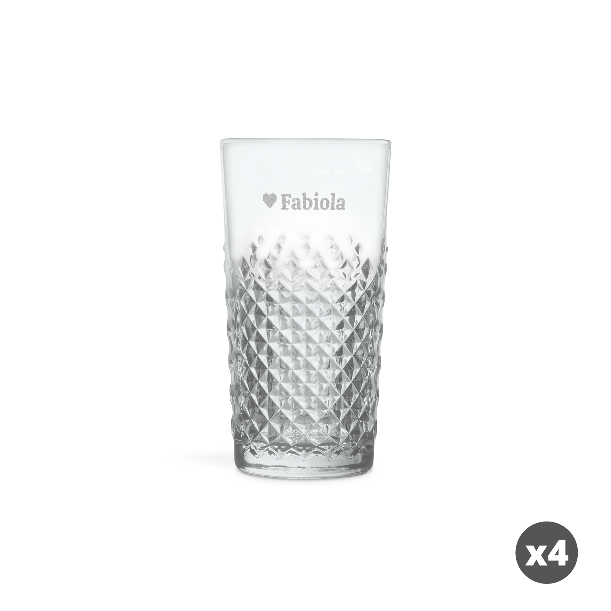 Spersonalizowane grawerowane kieliszki do mojito z imieniem Fabiola i sercem, wzór x4