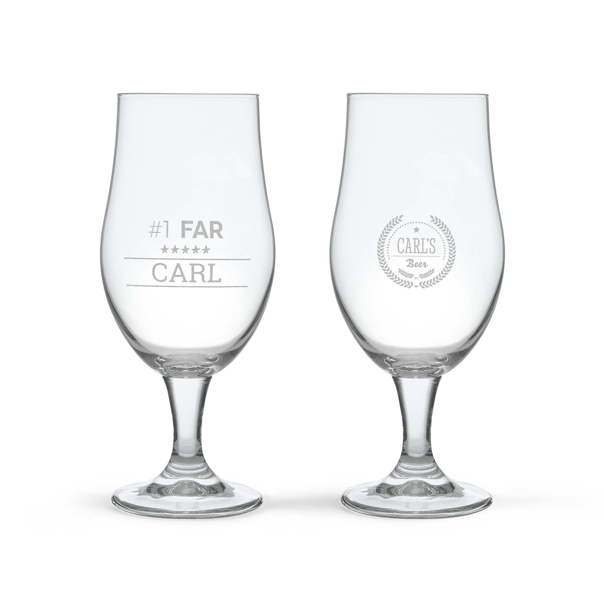 To indgraverede ølglas med personlig tekst og design, der kan overraske dine kære.