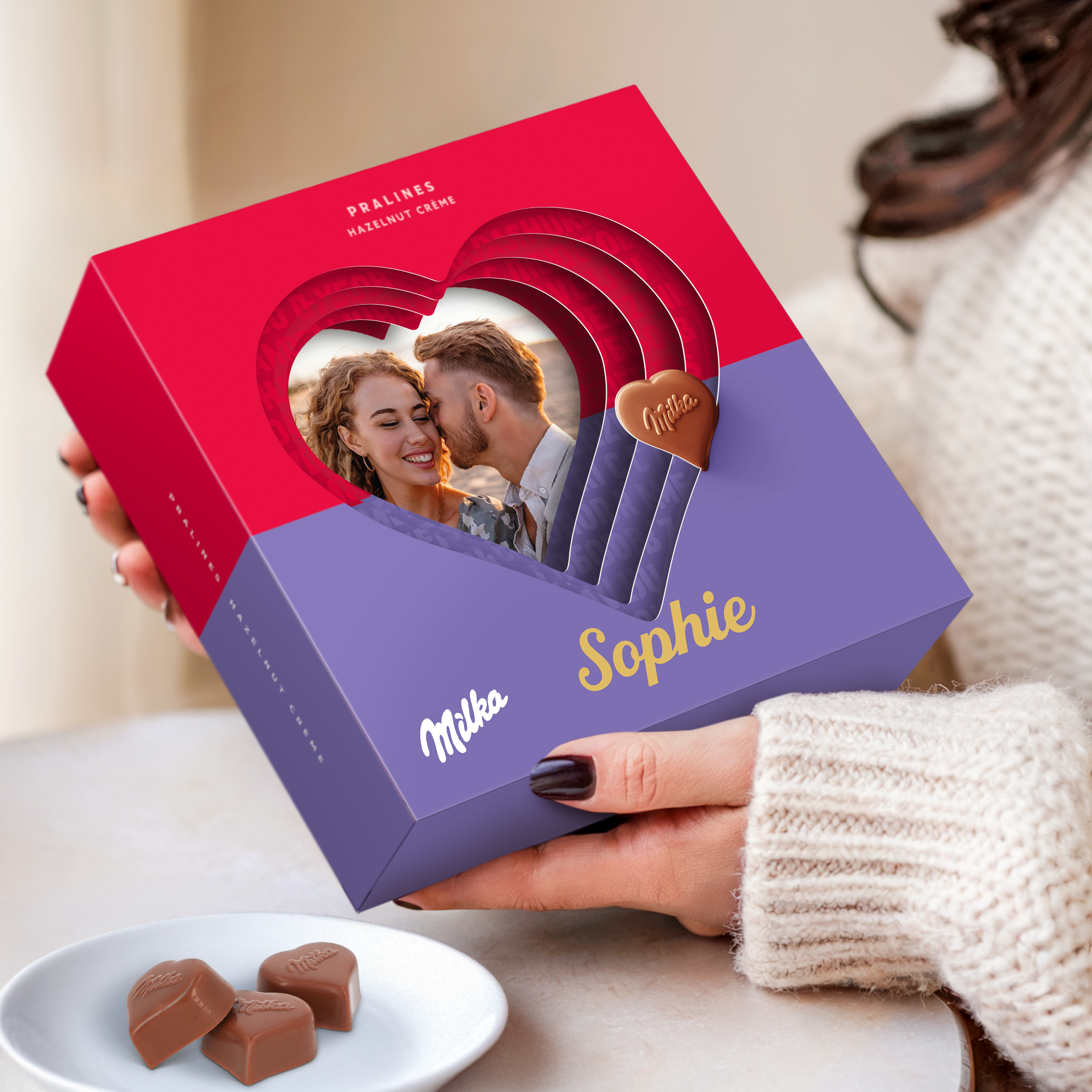 Milka hartjes in 3D chocolade doos