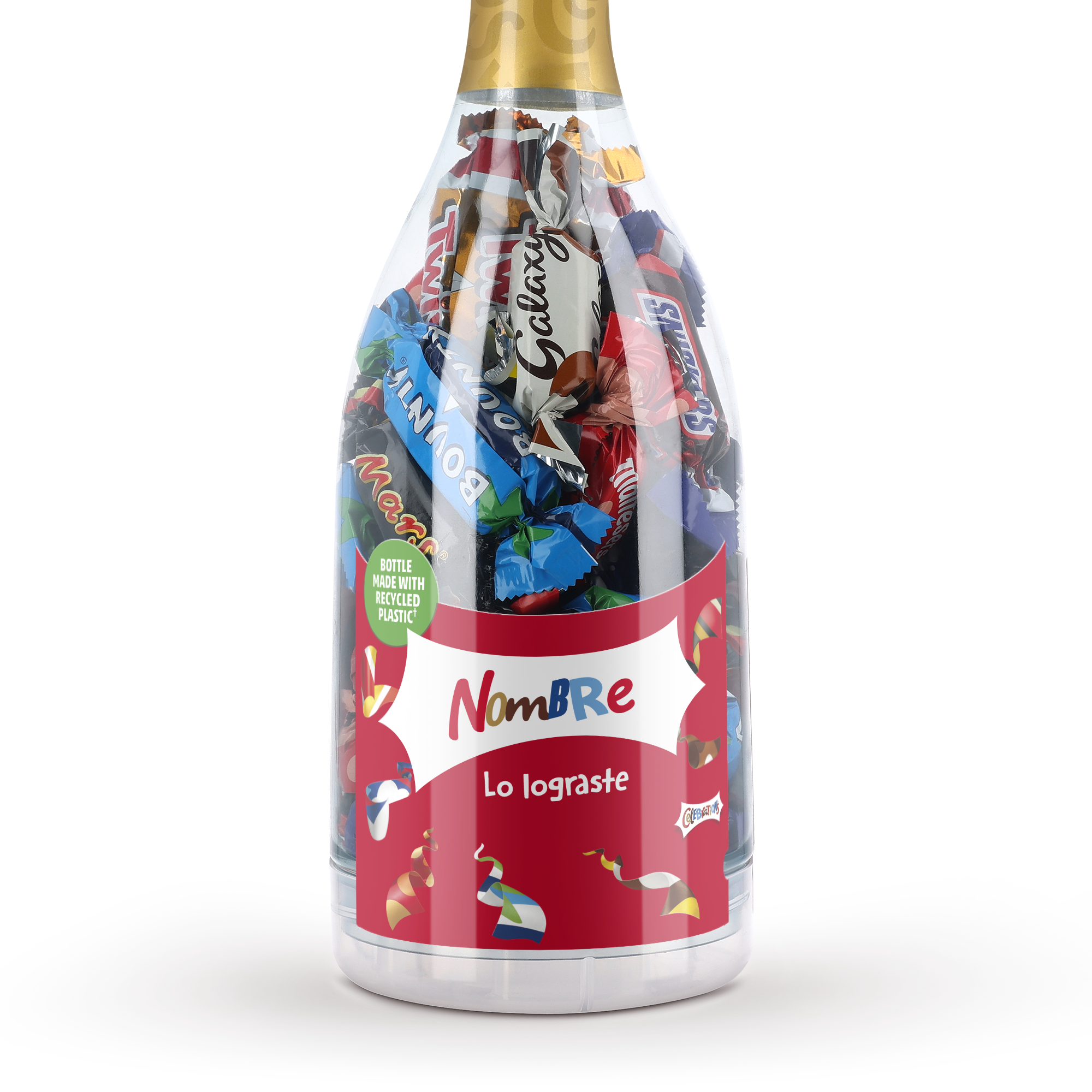 Botella de champán Celebrations con etiqueta roja personalizada 