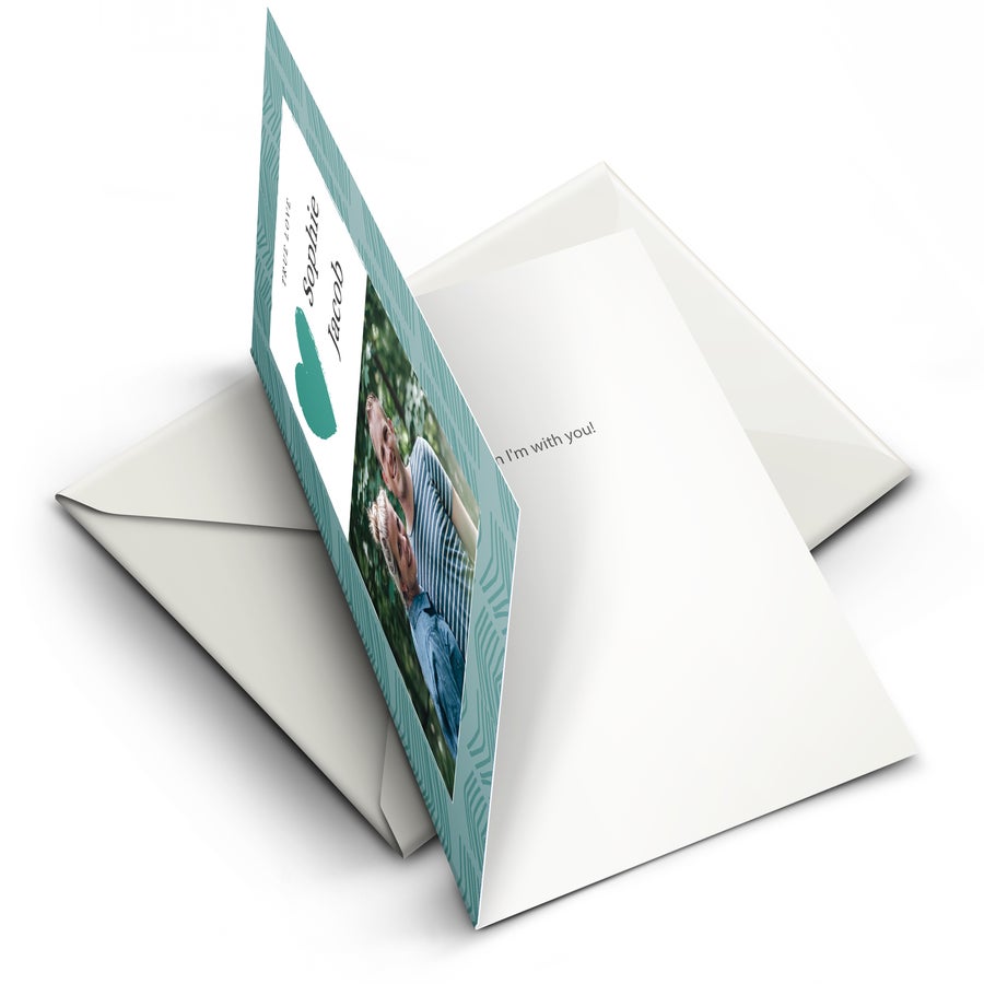 Cartão de foto romântica Cartão personalizado com foto impressa de casal, texto Sophie e Jacob e envelope, perfeito para qualquer ocasião