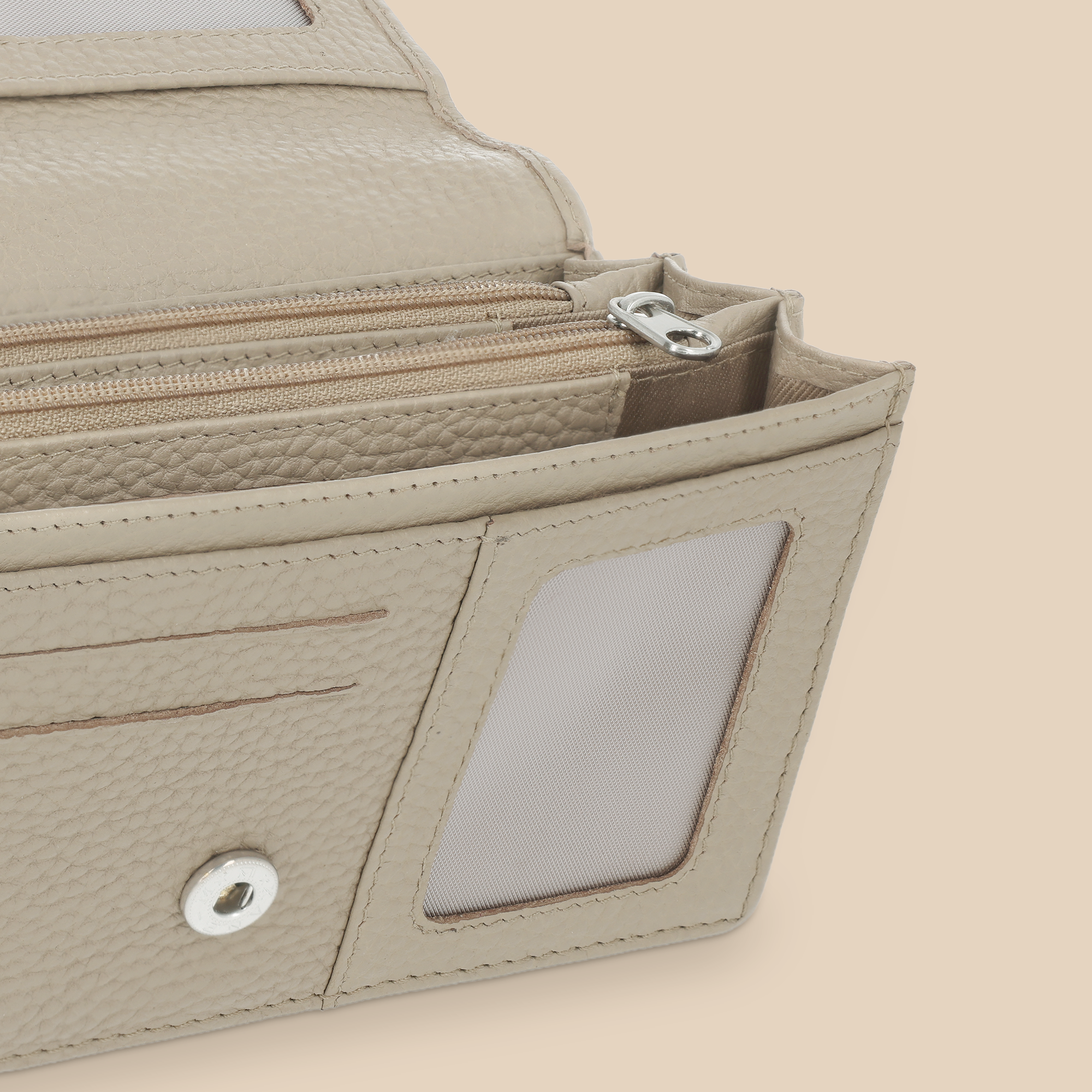 Portefeuille en cuir pour femme avec nom gravé - Taupe - Grand