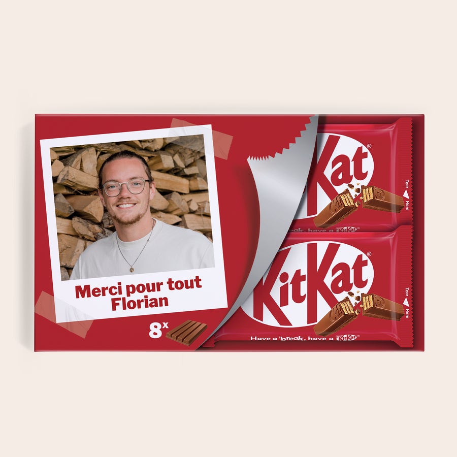 Coffret cadeau personnalisé avec barres KitKat Coffret cadeau KitKat avec photo imprimée Merci pour tout Florian et 8 barres KitKat