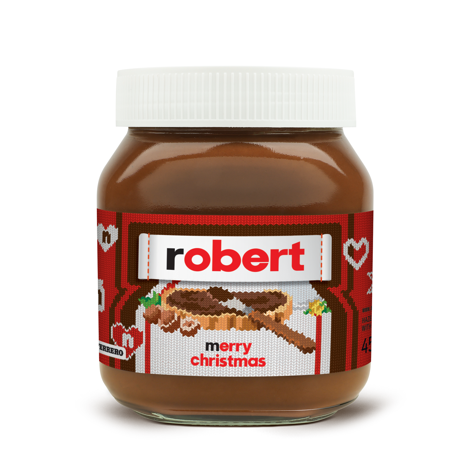 Personalised nutella® jar - 450 gr - Original with name Robert and Merry Christmas text printed on a festive label
